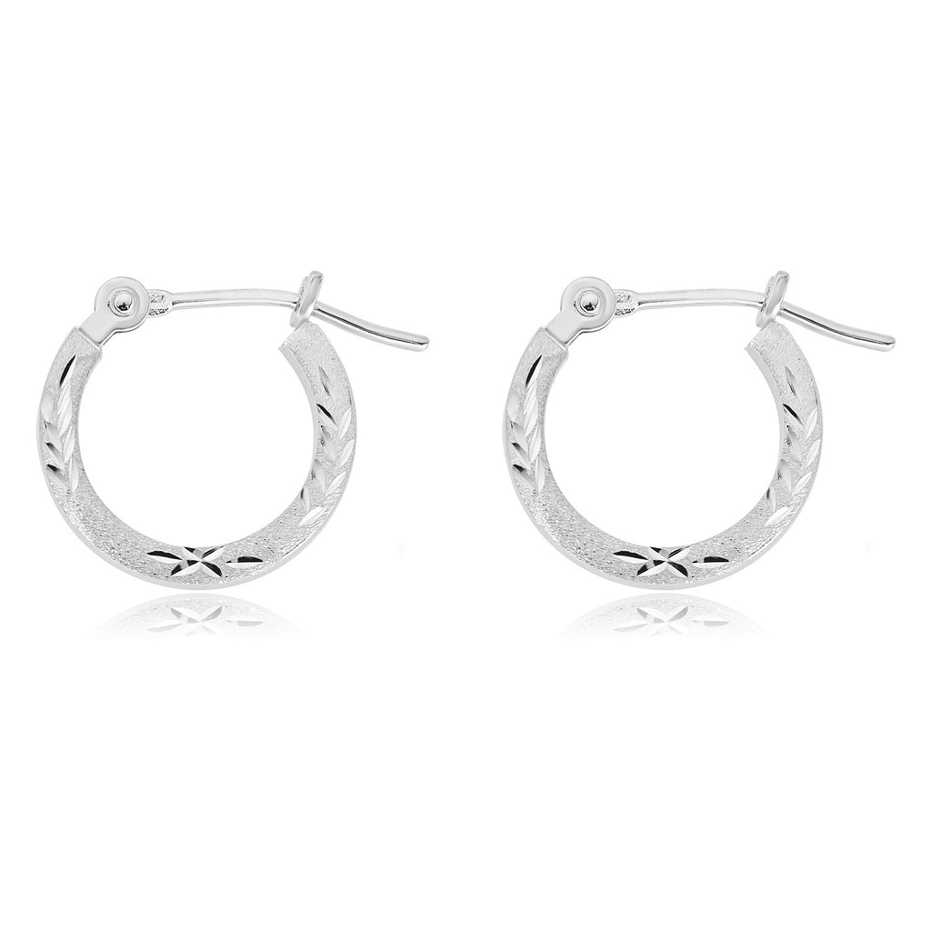14K White Gold Diamond-Cut Hoop Earrings L139463