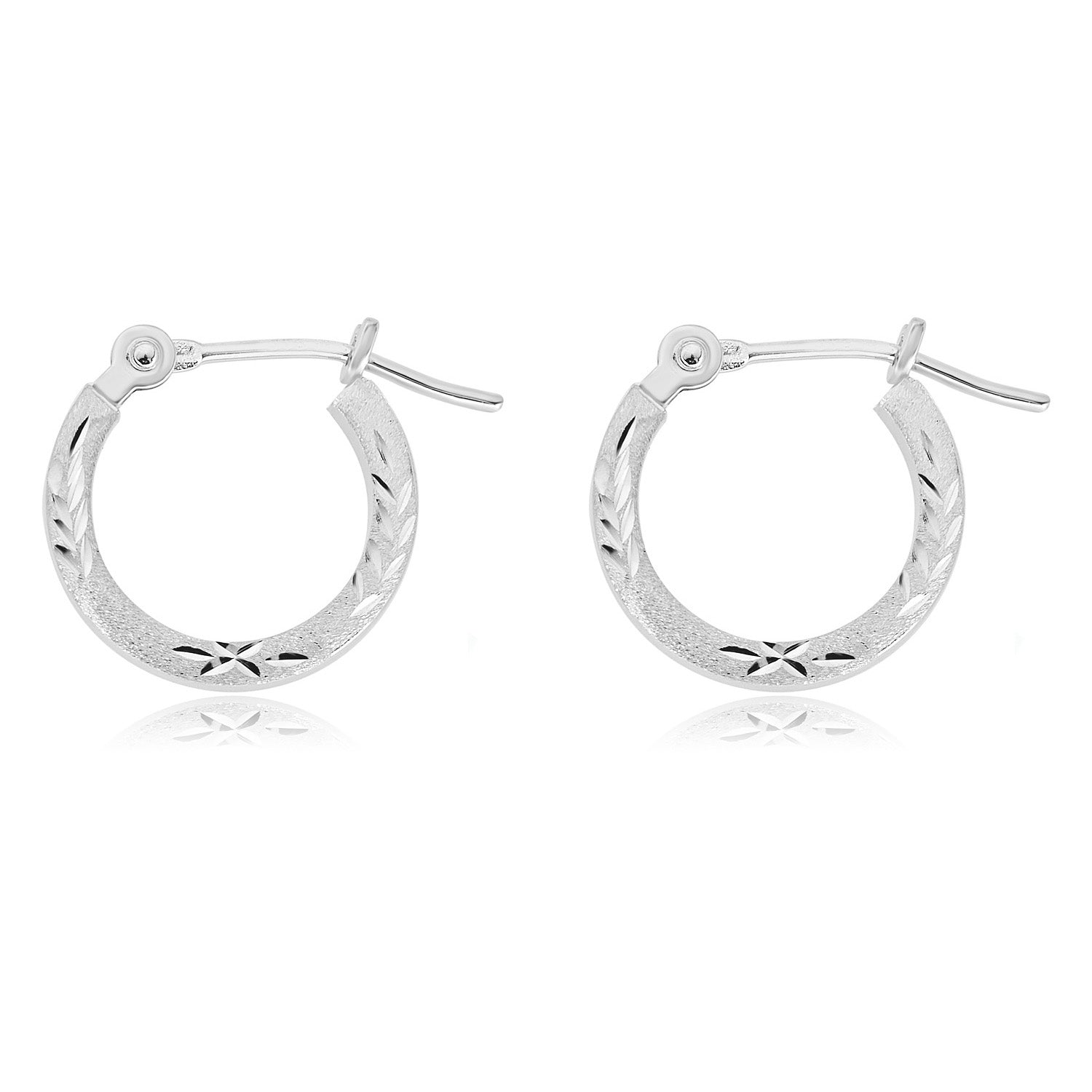 14K White Gold Diamond-Cut Hoop Earrings L139463