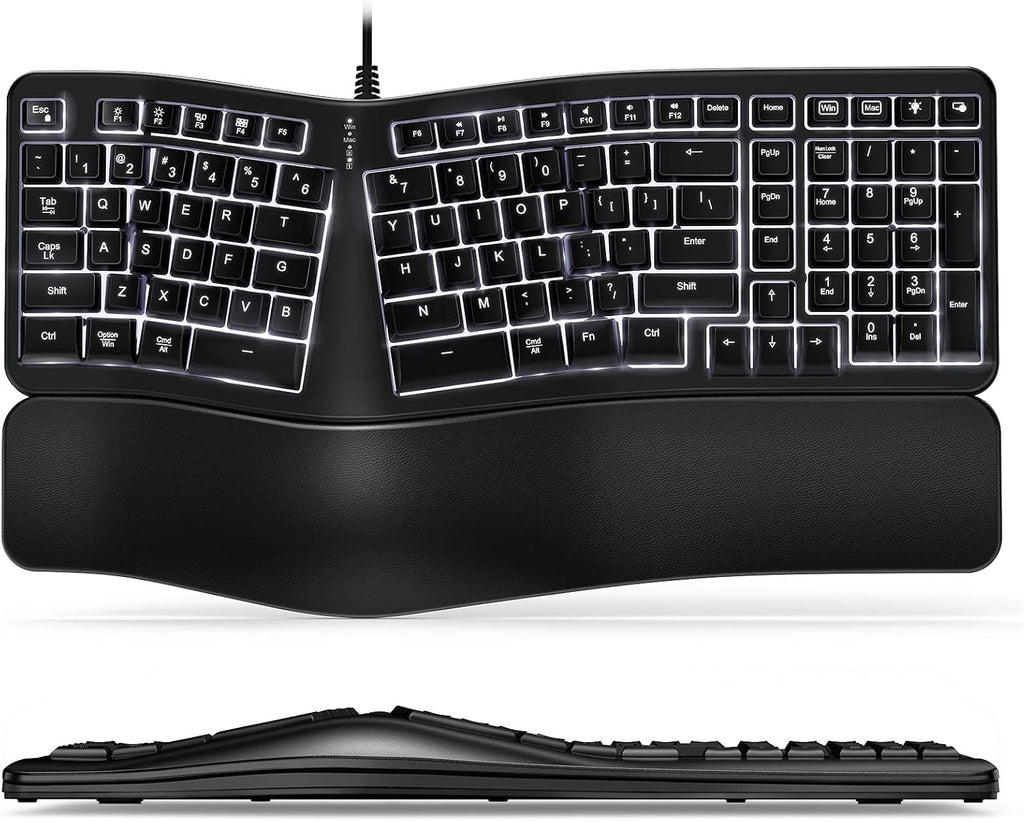 Backlit Wired Ergonomic Split Keyboard with Wrist Rest, 104 Keys P6976