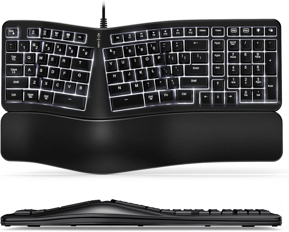 Backlit Wired Ergonomic Split Keyboard with Wrist Rest, 104 Keys P6976