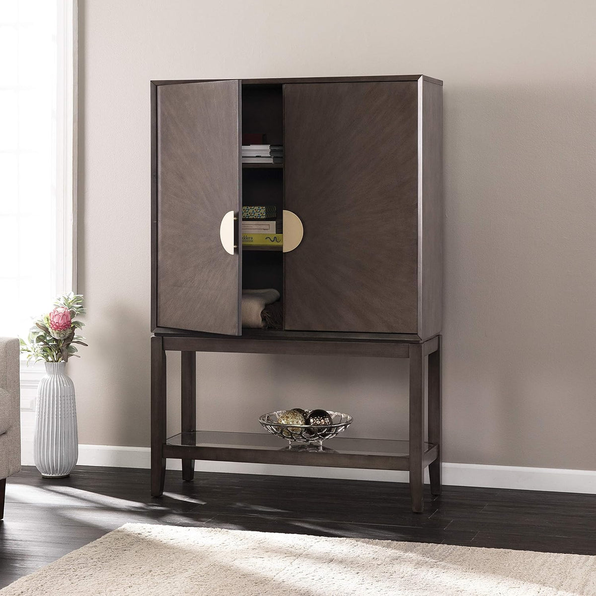 Gray Storage Hutch Bar Cabinet U366732