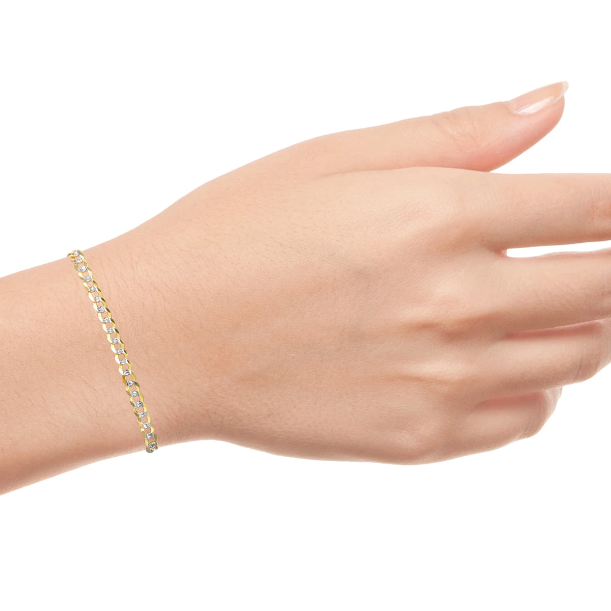 14k Yellow Gold Solid 5mm Cuban Chain Pave Two Tone Bracelet T45715