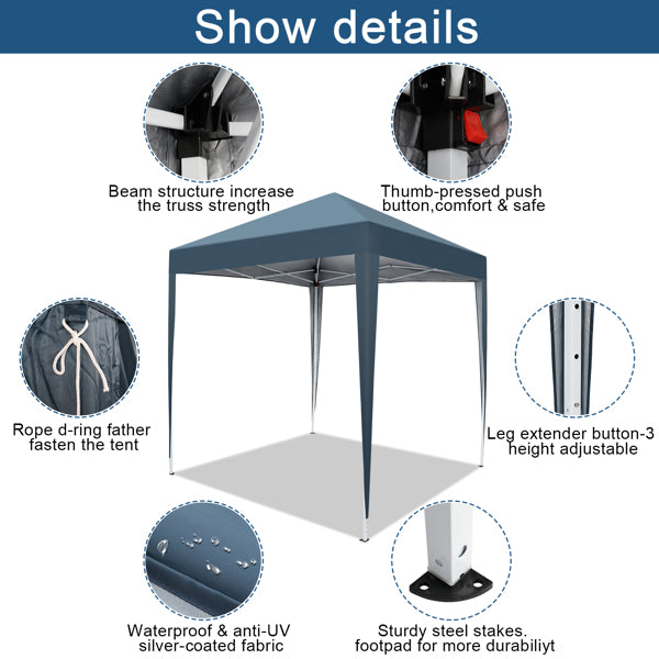 2 x 2m Waterproof Folding Tent Blue V961814