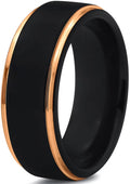 Tungsten Wedding Band Ring 8mm Black 18K Yellow Gold Plated Stepped Edge Polished Size 5.5 J74420