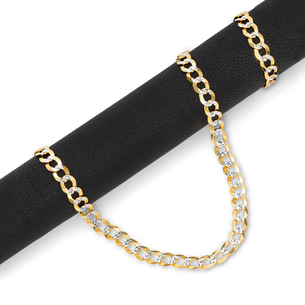 14k Yellow Gold Solid 5mm Cuban Chain Pave Two Tone Bracelet T45715