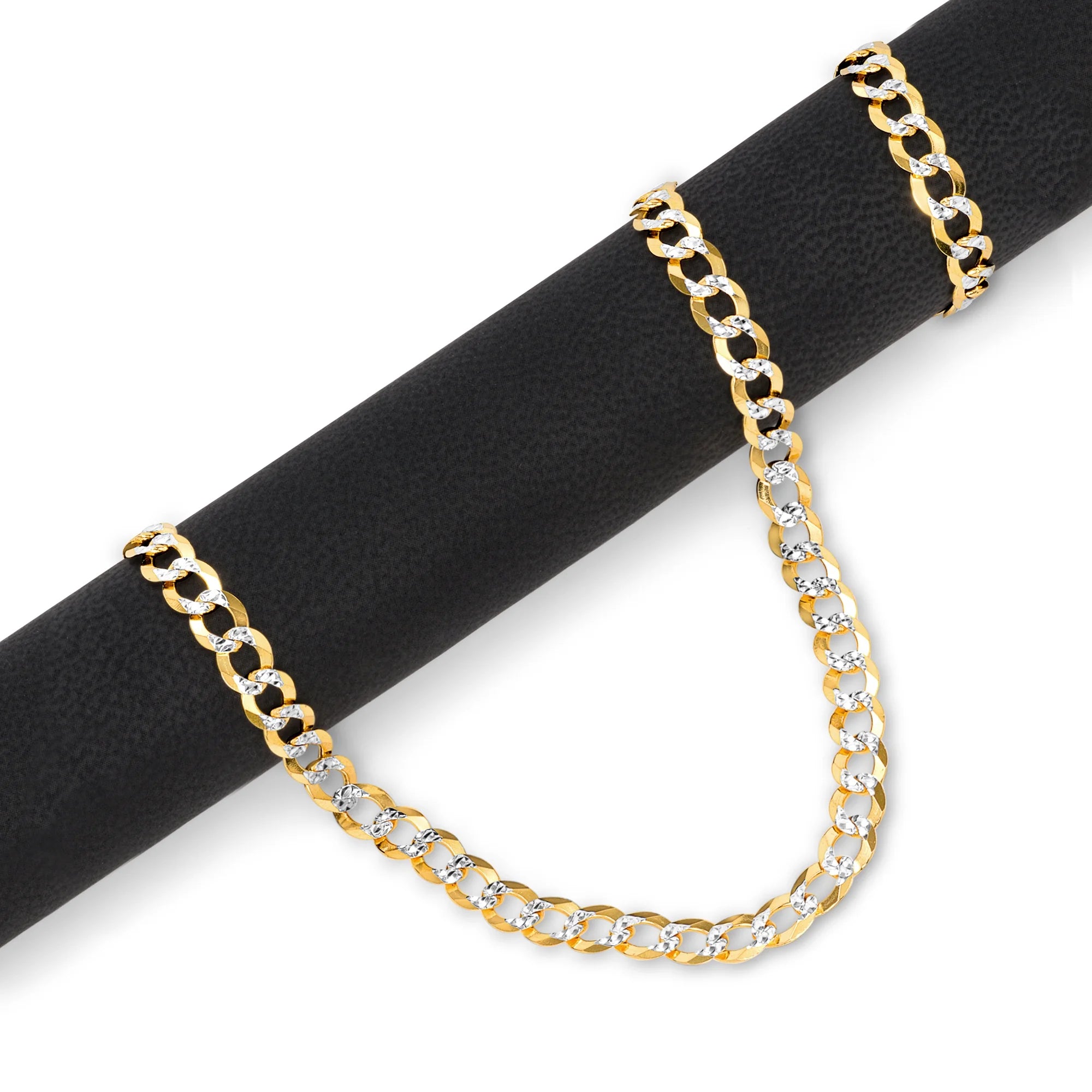 14k Yellow Gold Solid 5mm Cuban Chain Pave Two Tone Bracelet T45715