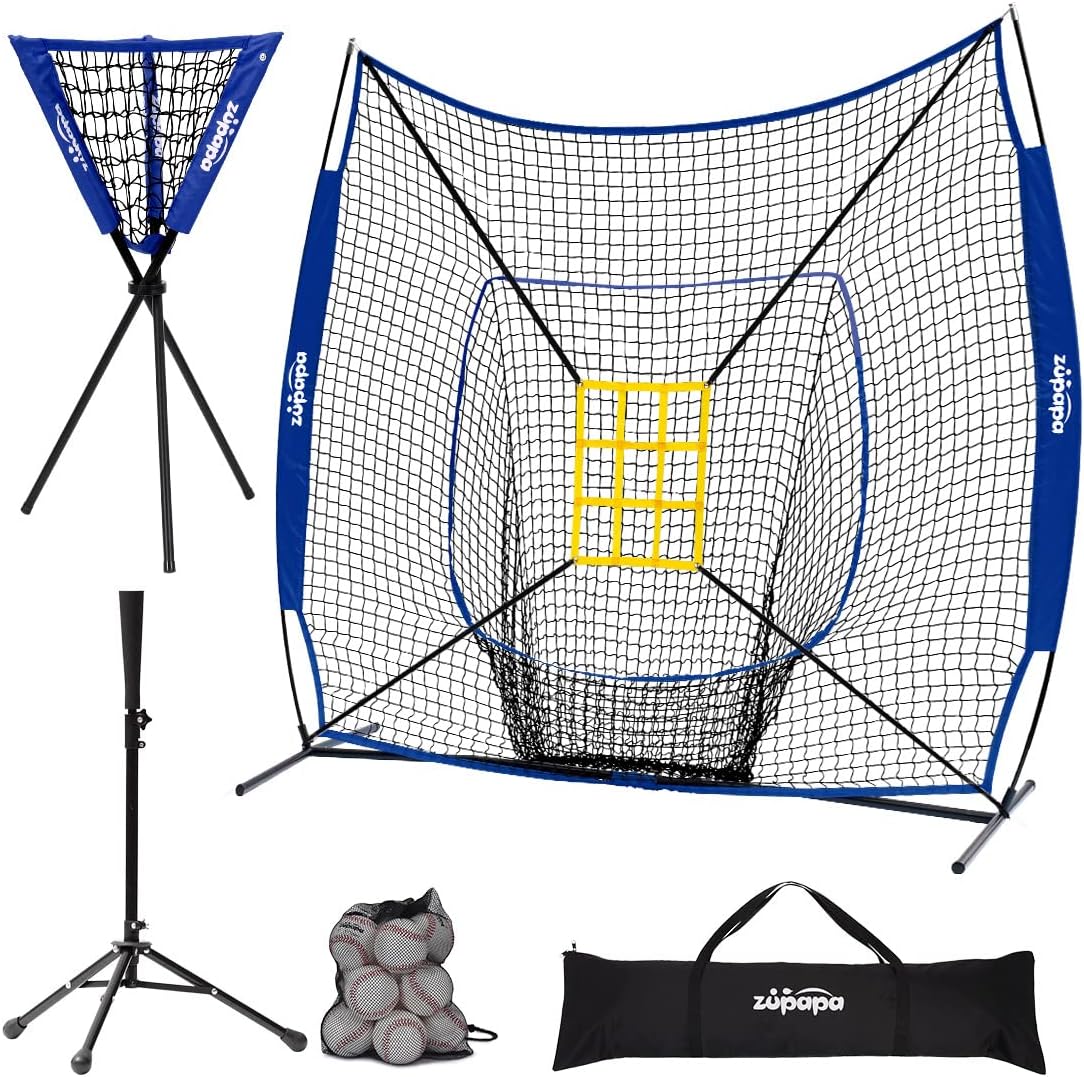 7 X 7 Feet Baseball Backstop Practice Net with Tee Caddy 12 Pack Baseballs Set H3678