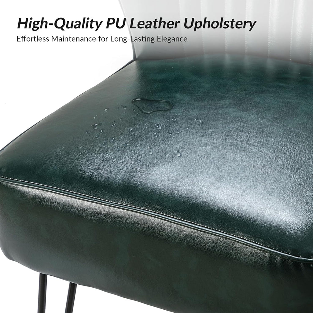Green Faux Leather Armless Accent Chair with Metal Base V249