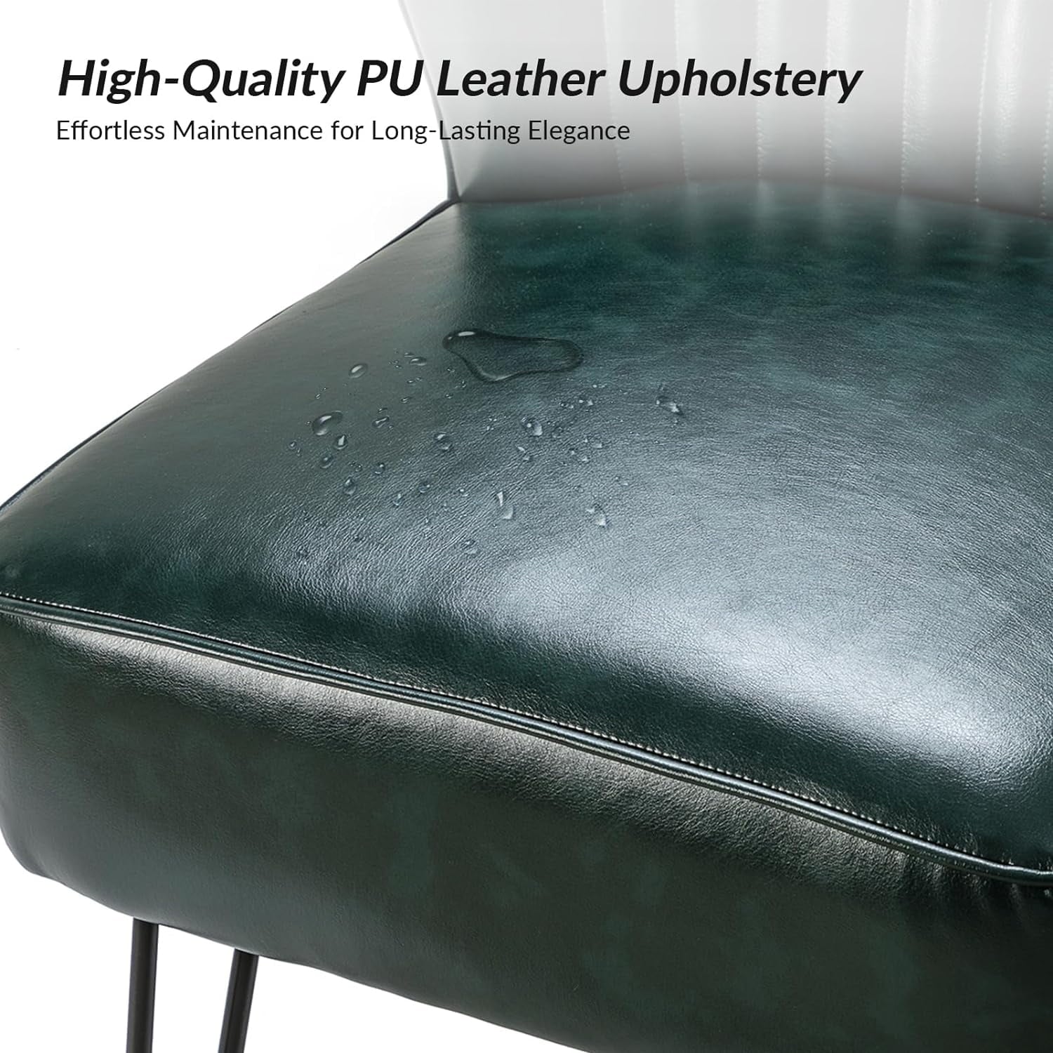 Green Faux Leather Armless Accent Chair with Metal Base V249