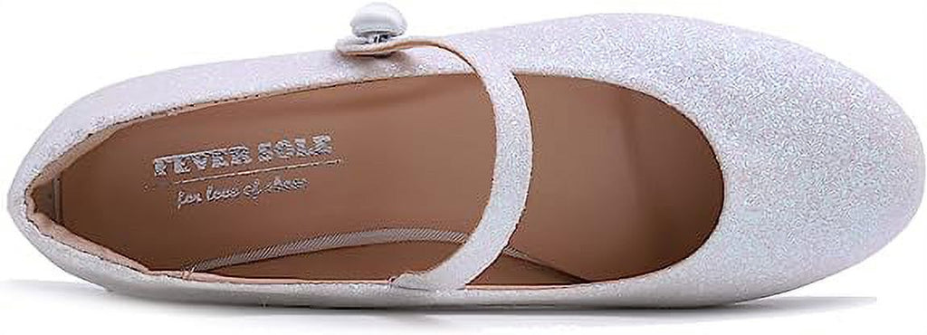 White Glitter Mary Jane Slip On Flats K24073