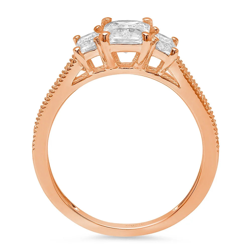 Emerald Cut Natural Diamond VS1-VS2 G-H 18K Rose Gold Three-Stone Engagement Ring N114