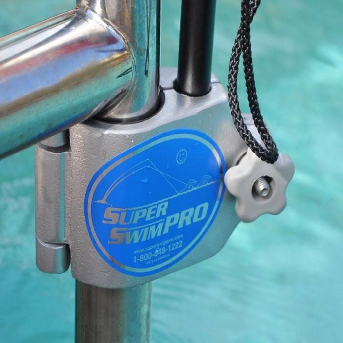2 Part Pole Swimming Tether System with Portable Ladder and Handrail Clamp on Base V521487