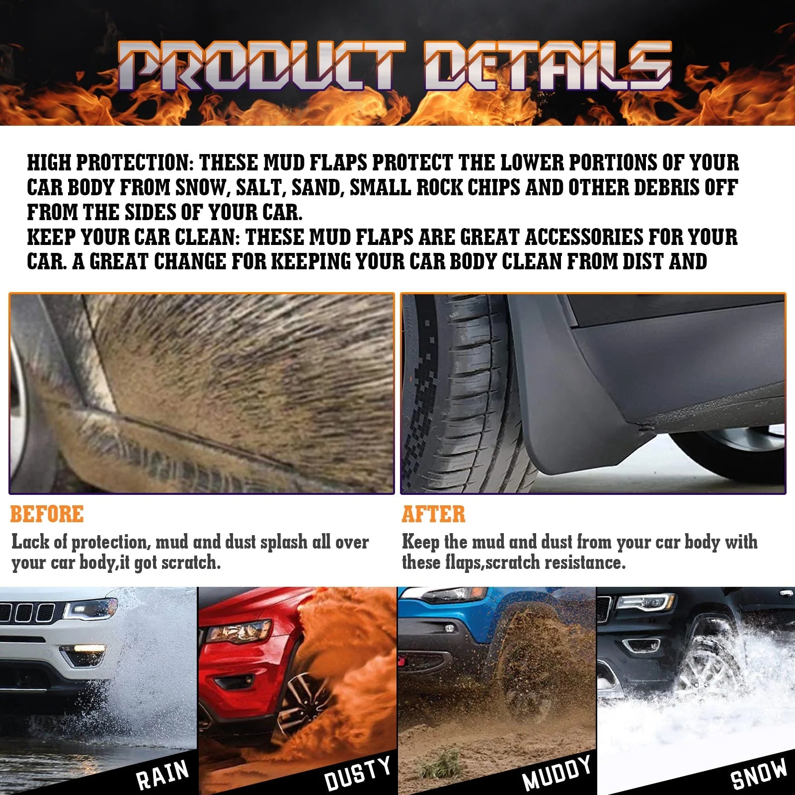 4PCS Front & Rear Mud Flap Splash Guards Fender Flare Mudguard Dirt Slush Trap Protector w/Hardware Accessories Full Set G23912