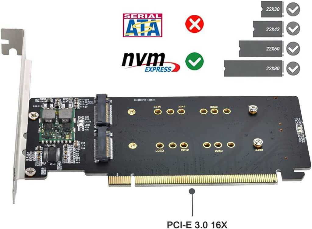 Dual NVME M.2 AHCI to PCIE Express 3.0 Gen3 Raid Card Adapter Pack of 2 J376
