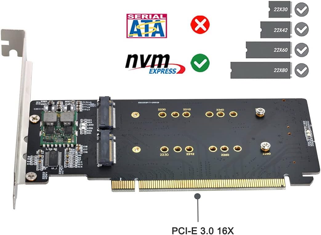 Dual NVME M.2 AHCI to PCIE Express 3.0 Gen3 Raid Card Adapter Pack of 2 J376