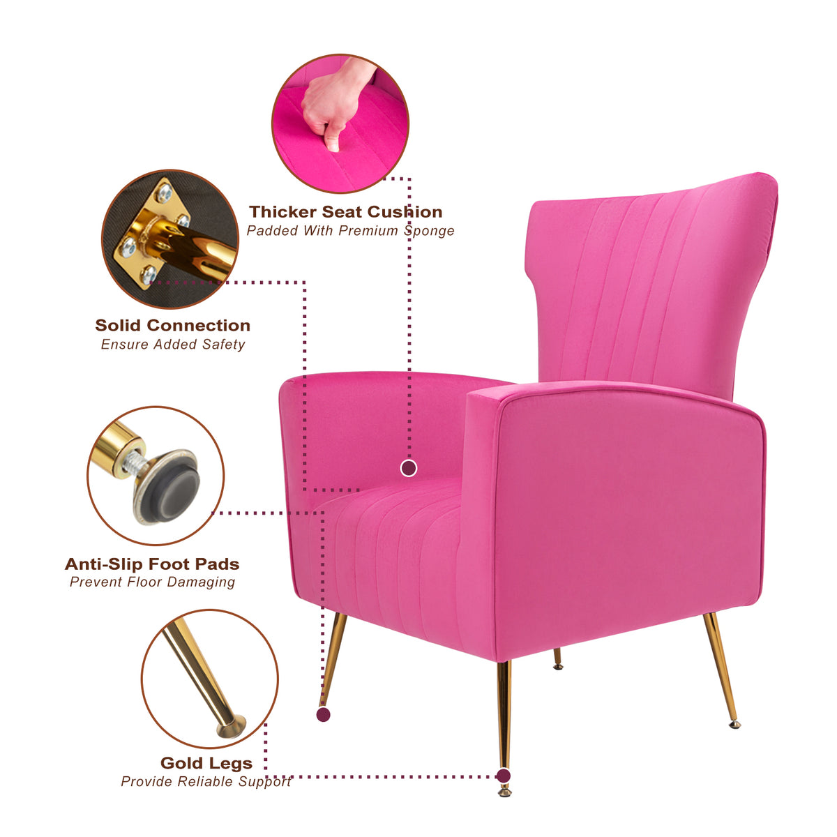Velvet Wingback Accent Chair with Gold Legs N803281