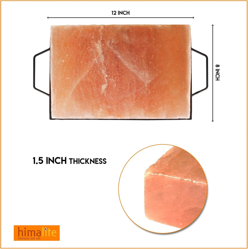 Himalayan Pink Salt Block & Metal Tray Set 12” x 8” x 1.5” Pack of 2 I408