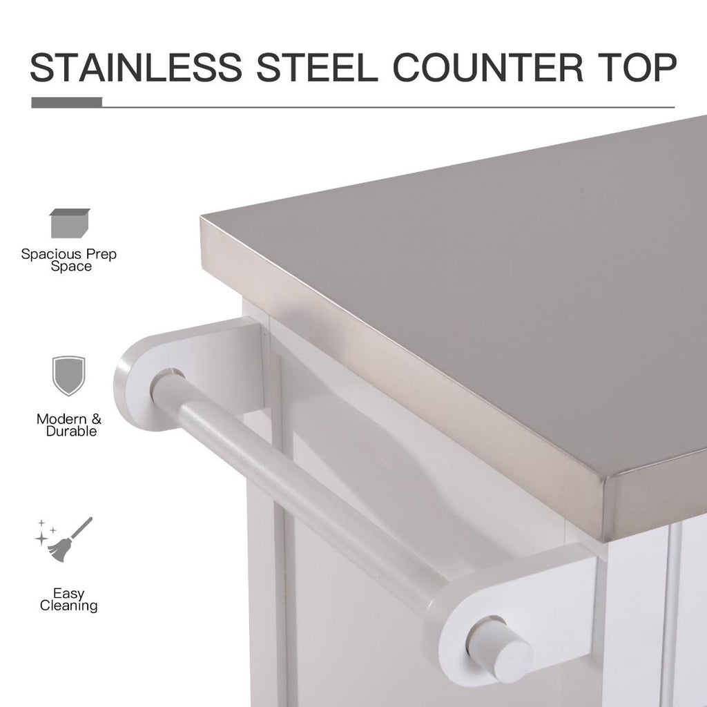 White Rolling Kitchen Island Cart with Wheels V876497