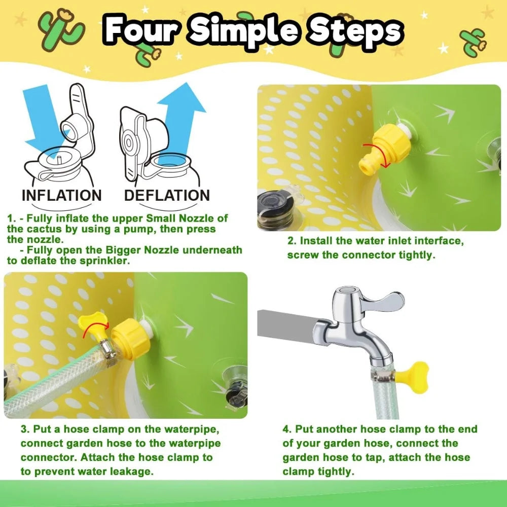 Inflatable Cactus Sprinkler Water Toy with 4 Rings E900149