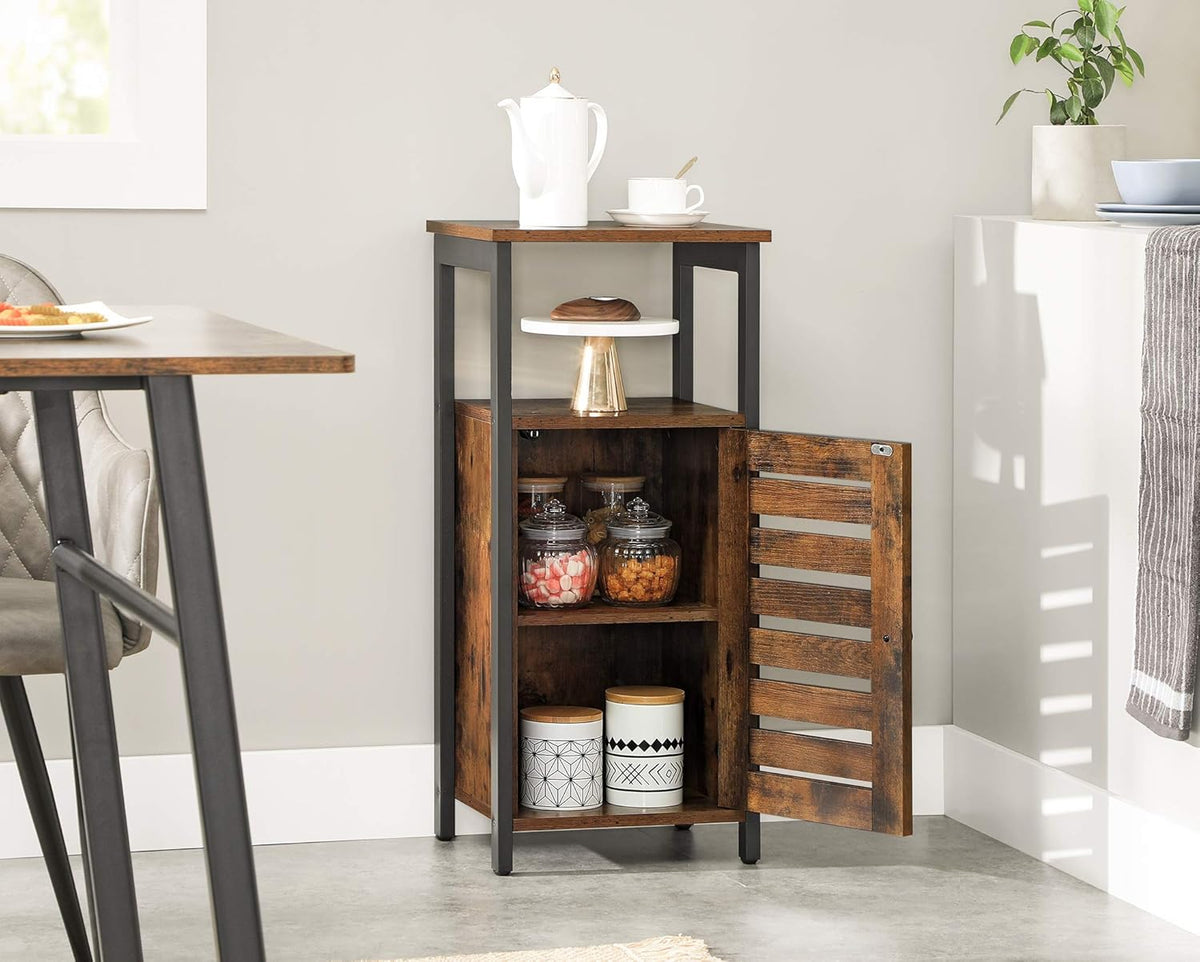 Rustic Brown 3 Shelf Storage Cabinet with 2 Louvered Doors K735