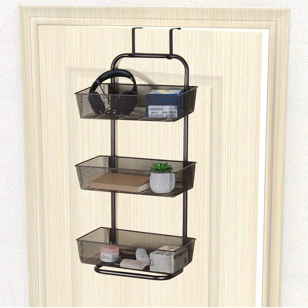 3-Tier Mesh Over the Door Basket Organizer Dark Brown Y929936