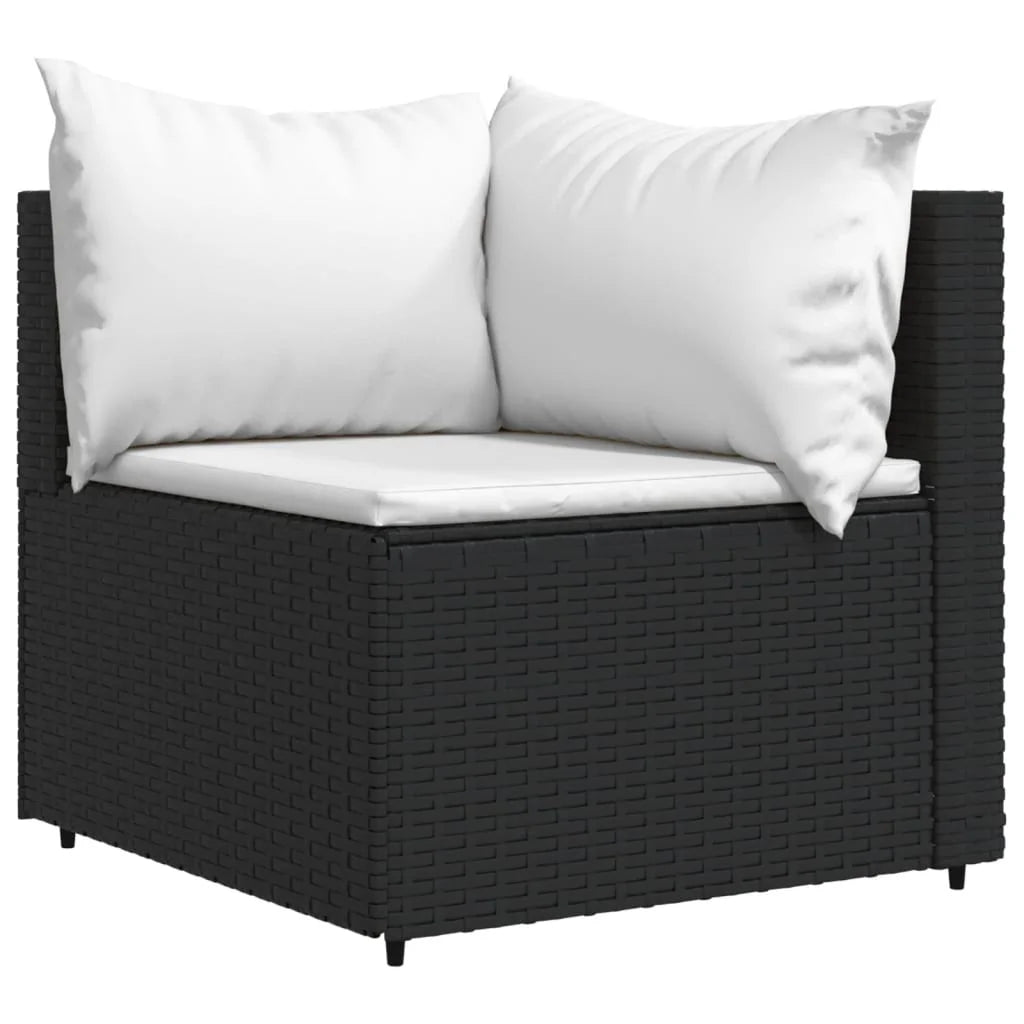 Black Poly Rattan Patio Corner Sofa with Cushions J25564