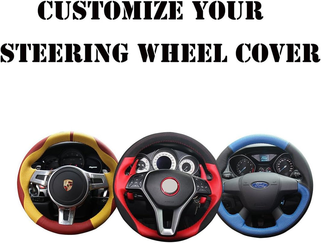 Black Genuine Leather Suede Steering Wheel Cover E797
