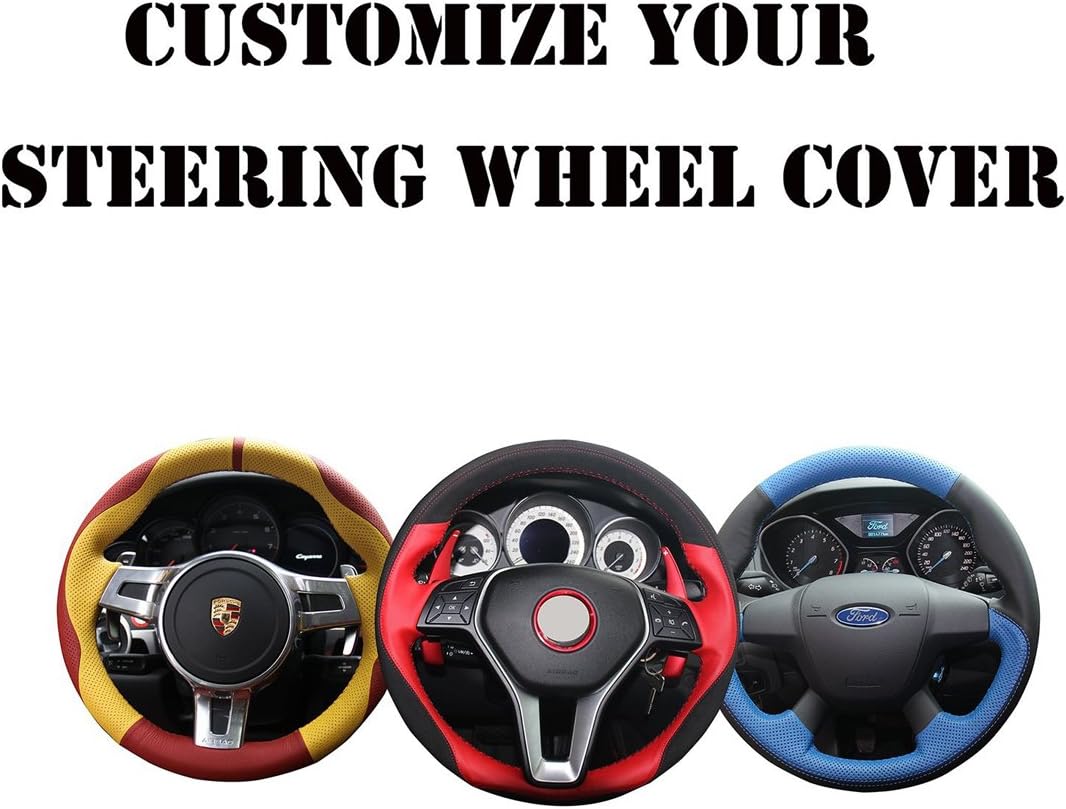 Black Genuine Leather Suede Steering Wheel Cover E797