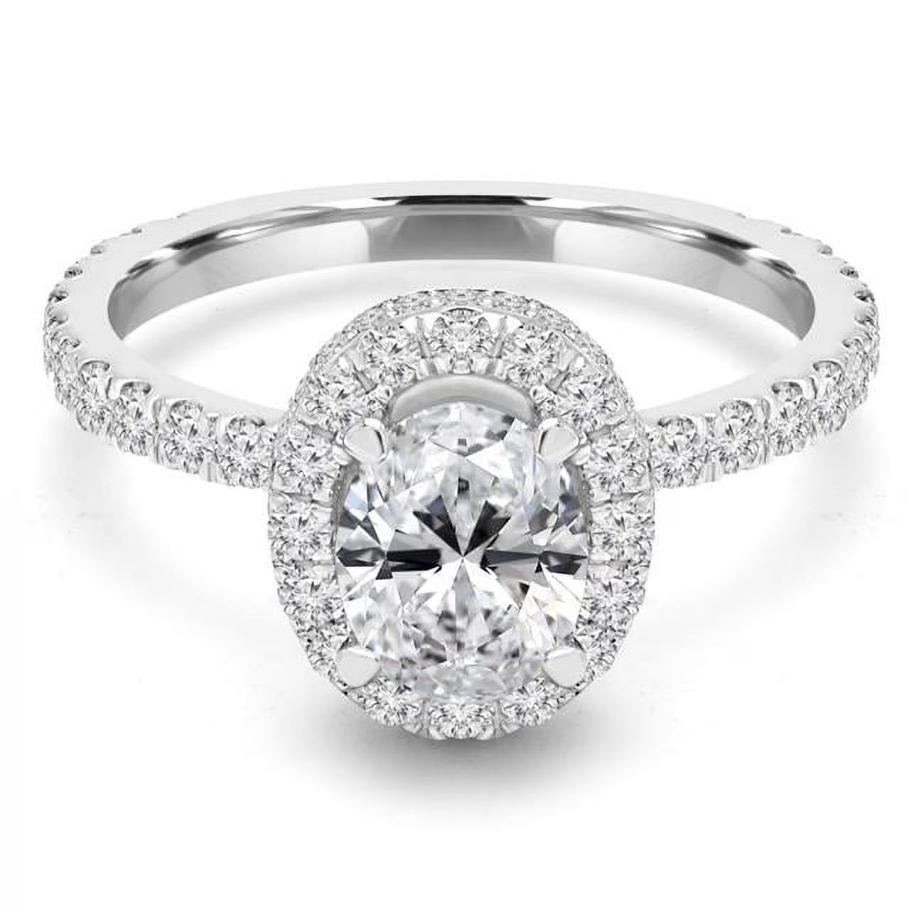 Oval Halo Engagement Ring 14K White Gold E142