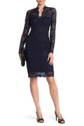 Navy Scalloped Sequined Lace Sheath Dress G330128