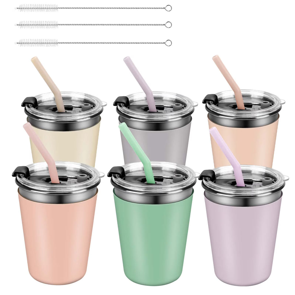 12oz 6Pcs Toddler Cups with Straws, Lids and Silicone Sleeves D8300