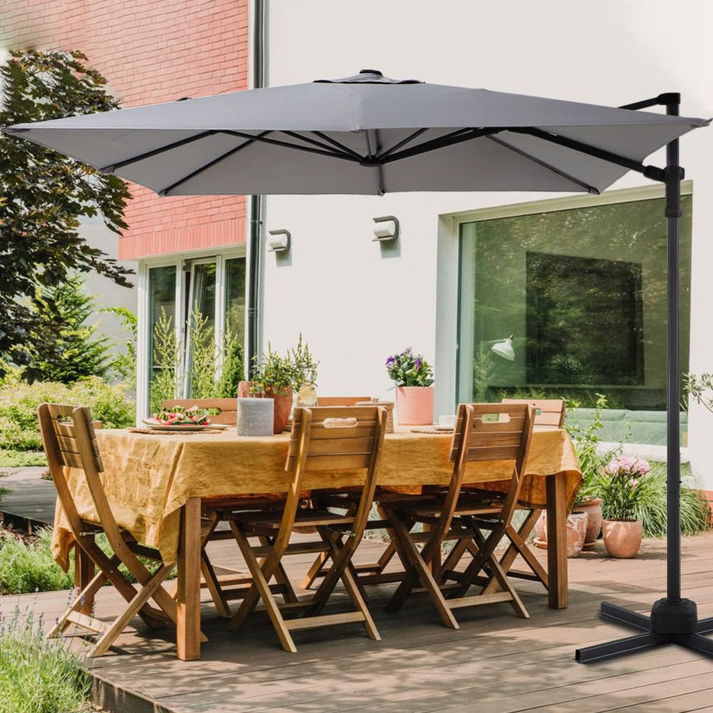 8 Ft Cantilever Offset Patio Umbrella with Crank & Cross Base, Dark Grey I4414