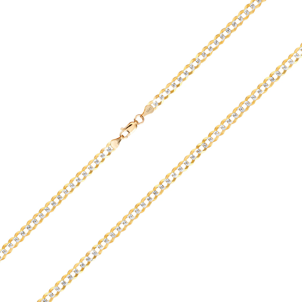 14k Yellow Gold Solid 5mm Cuban Chain Pave Two Tone Bracelet T45715