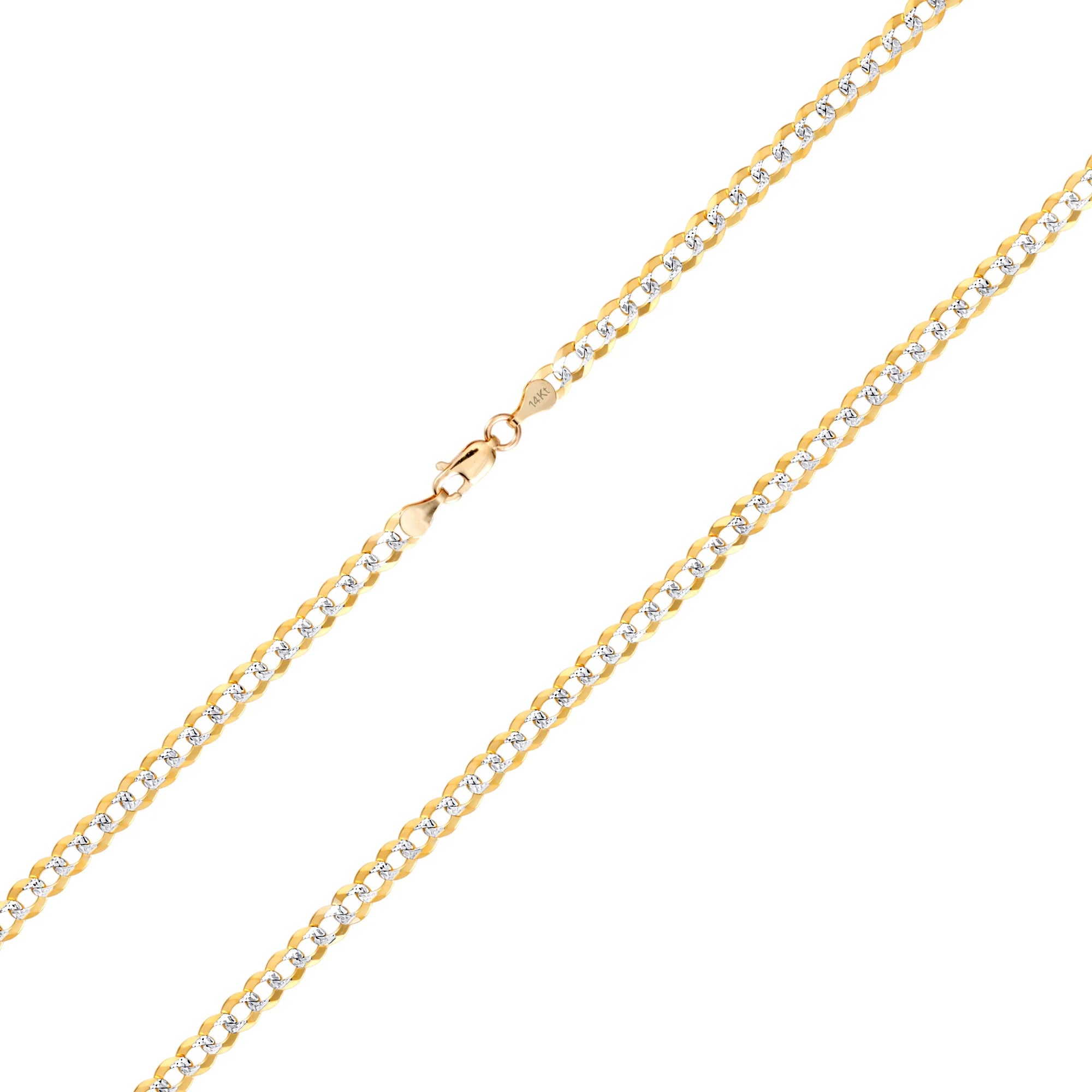 14k Yellow Gold Solid 5mm Cuban Chain Pave Two Tone Bracelet T45715