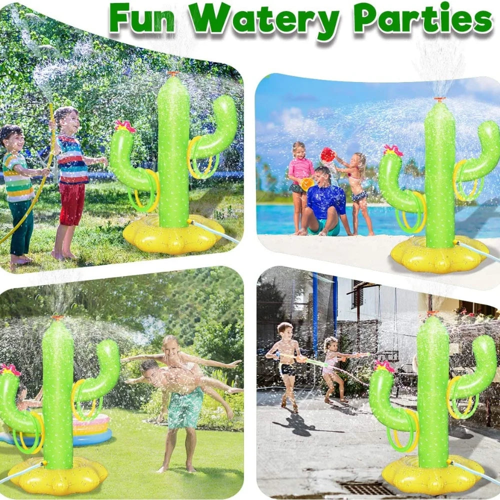 Inflatable Cactus Sprinkler Water Toy with 4 Rings E900149