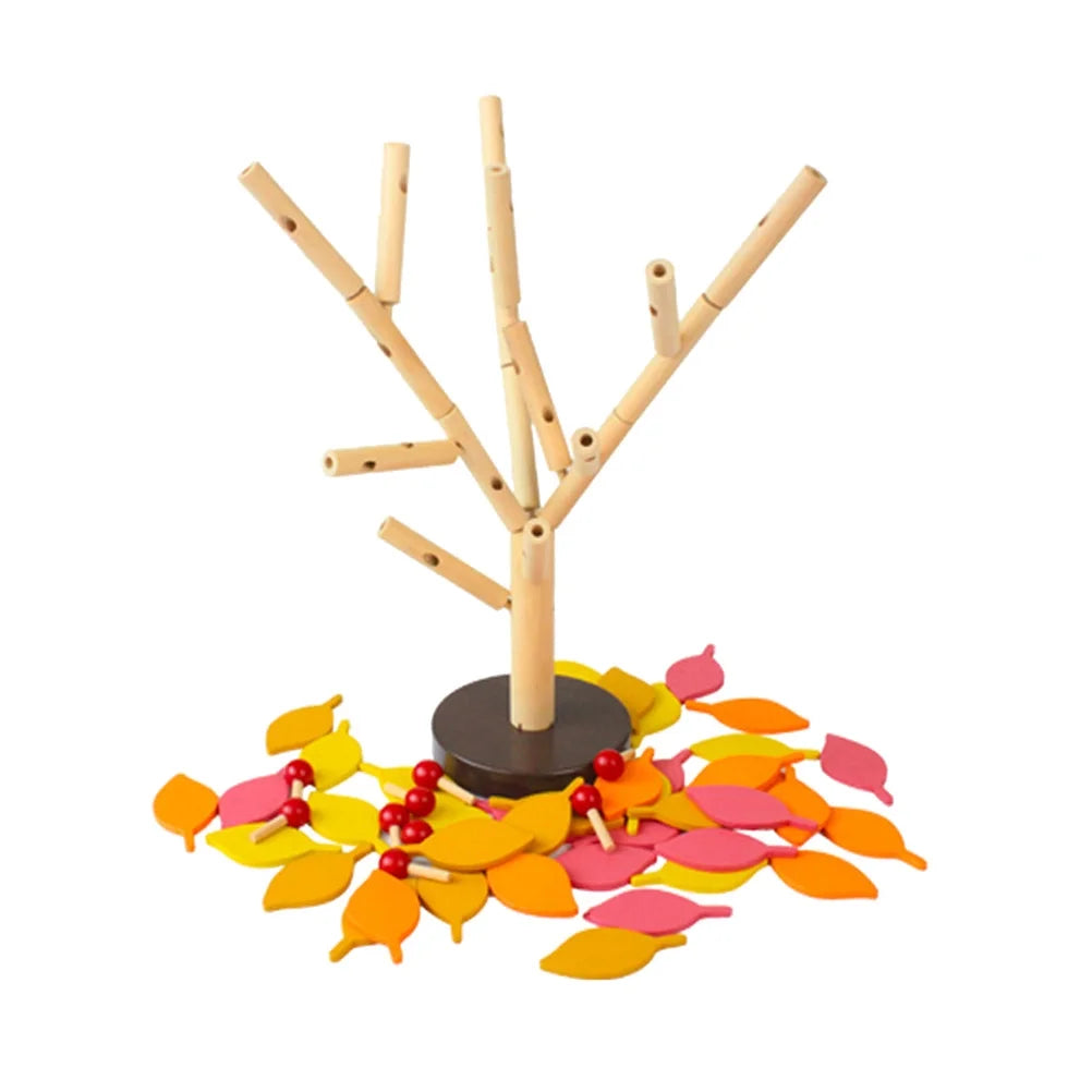 Creative Wooden Tree Blocks with Leaves 3D Building Set Toy (Yellow) E74395