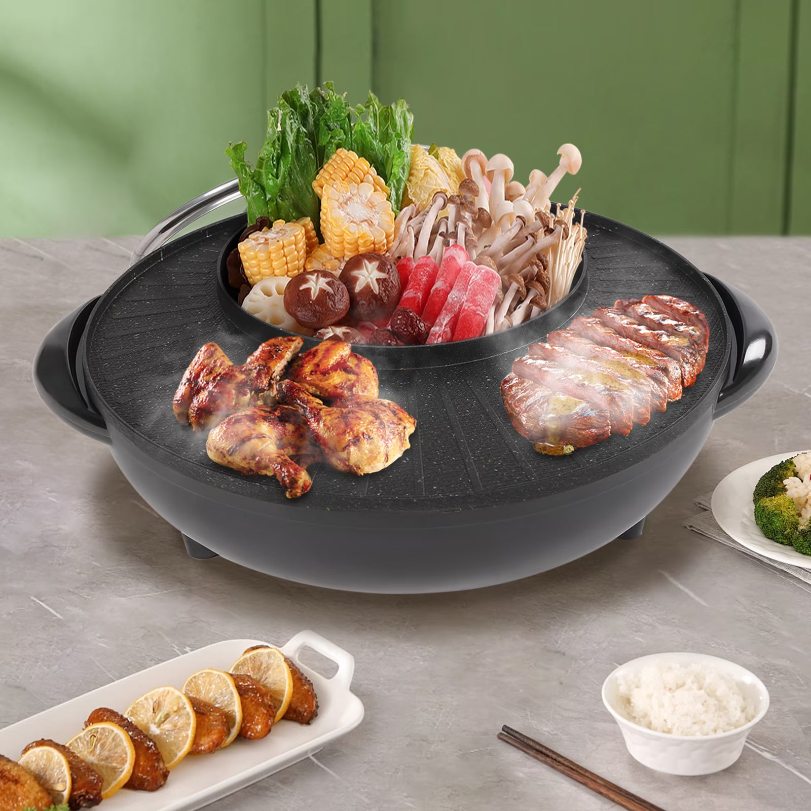 Circular Edition Hotpot Grill Combo Electric Non-stick Black P1592