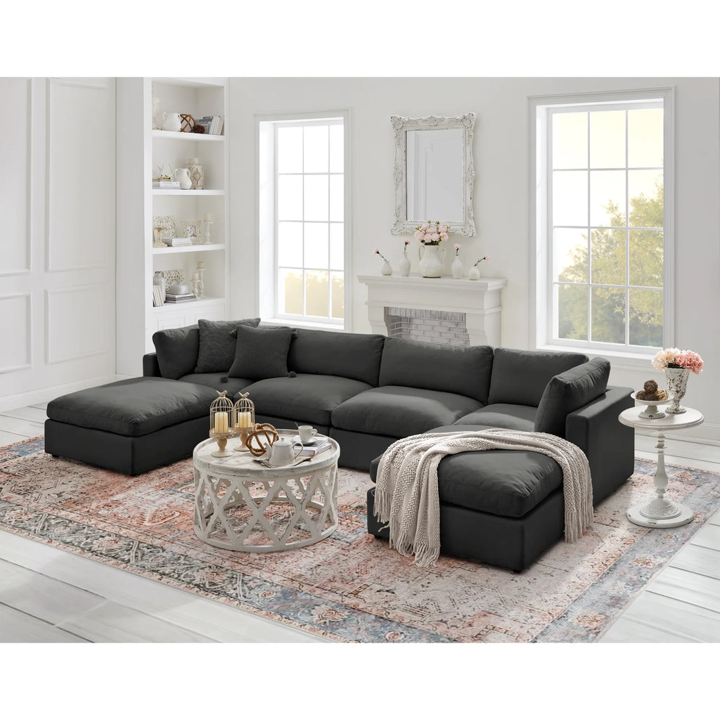 Charcoal Linen Sofa U-Chaise Sectional F556101