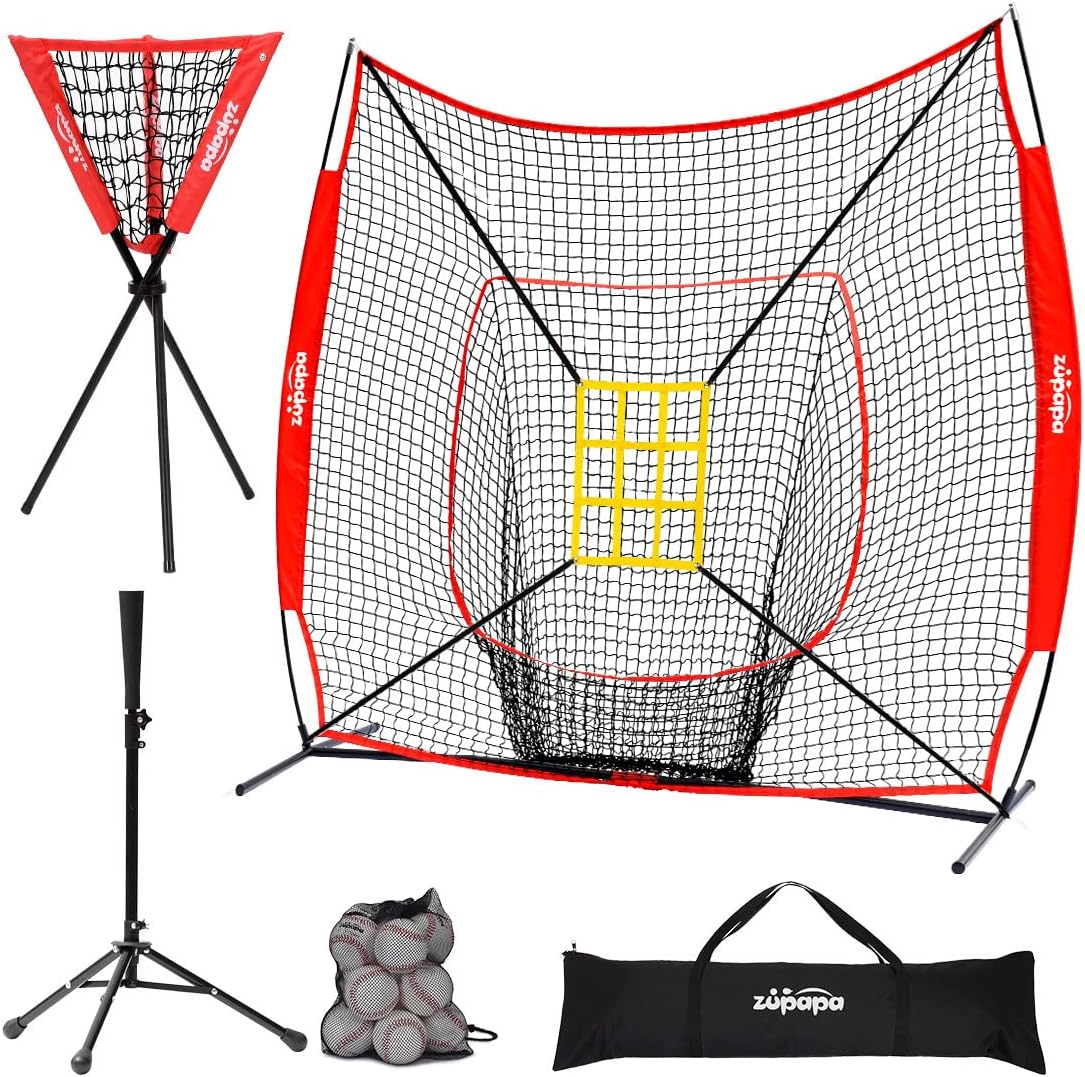 7 X 7 Feet Baseball Backstop Practice Net with Tee Caddy 12 Pack Baseballs Set H3678