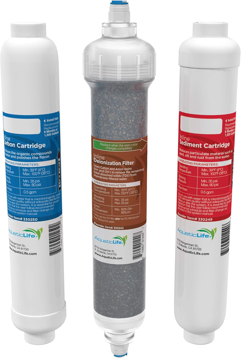 RO Buddie Cartridge 3-pce Bundle, Mixed Bed DI Resin Cartridge, Sediment Cartridge, Carbon Cartridge Pack of 2 T64379