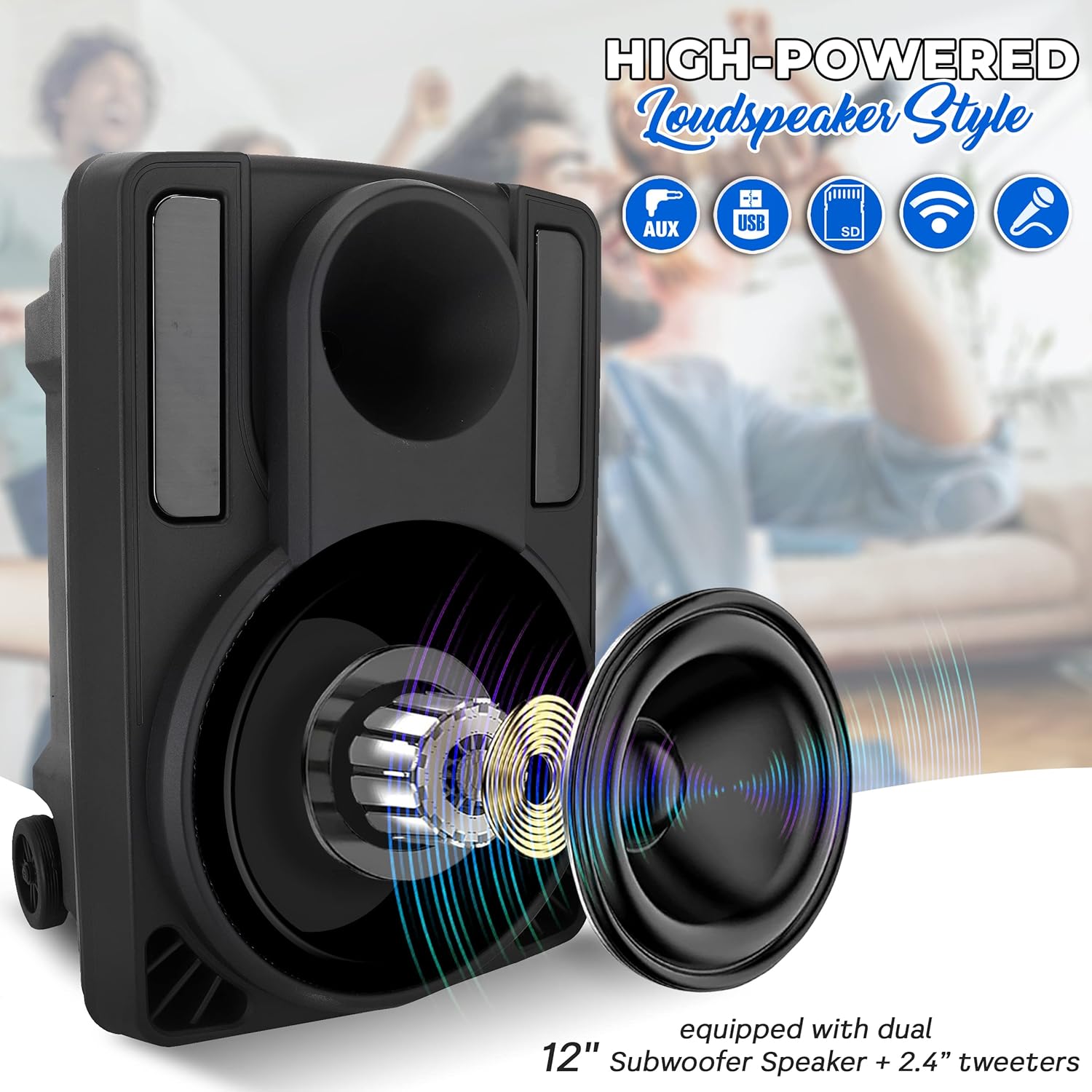12’’ Portable PA Speaker System with Two Wireless Mic F382
