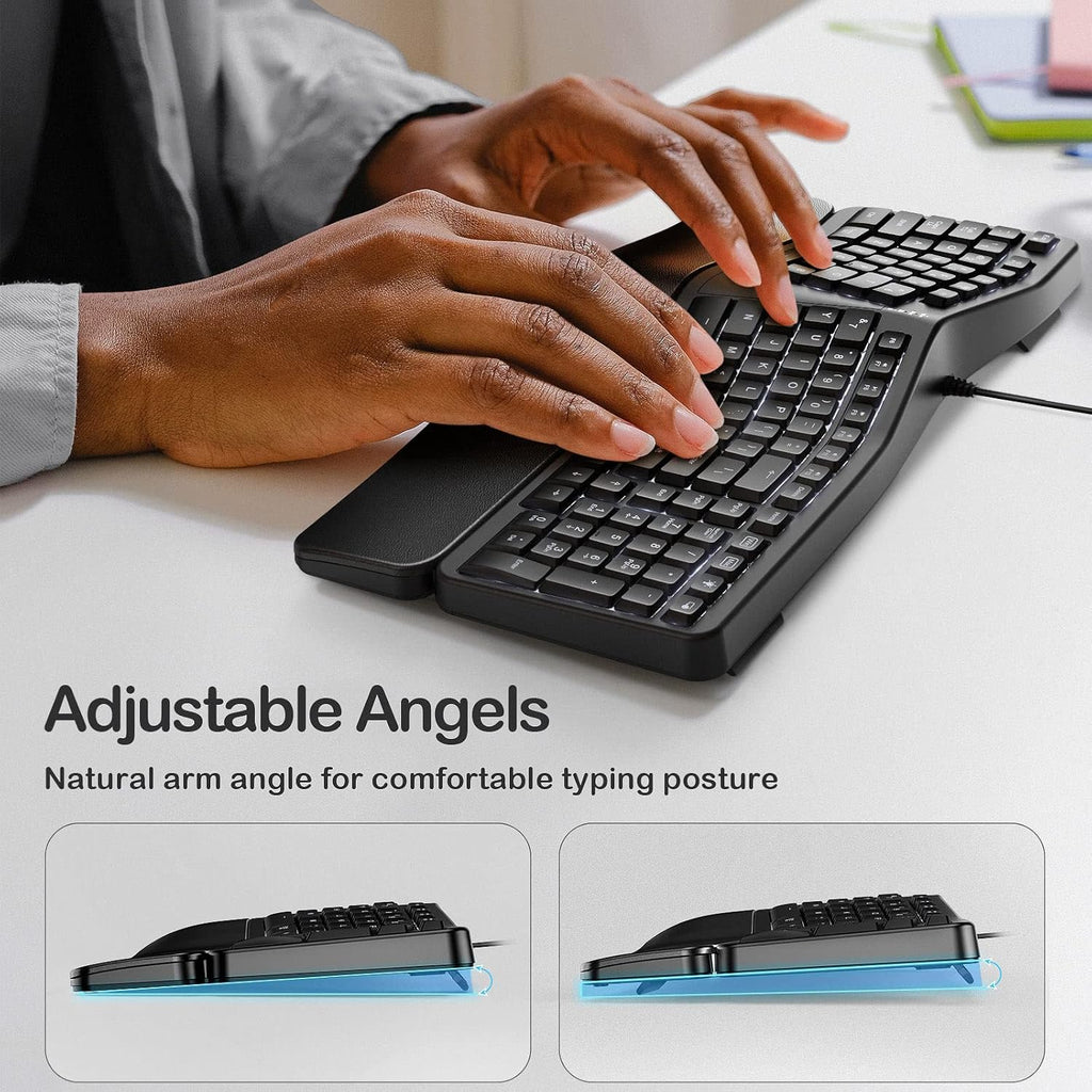 Backlit Wired Ergonomic Split Keyboard with Wrist Rest, 104 Keys P6976