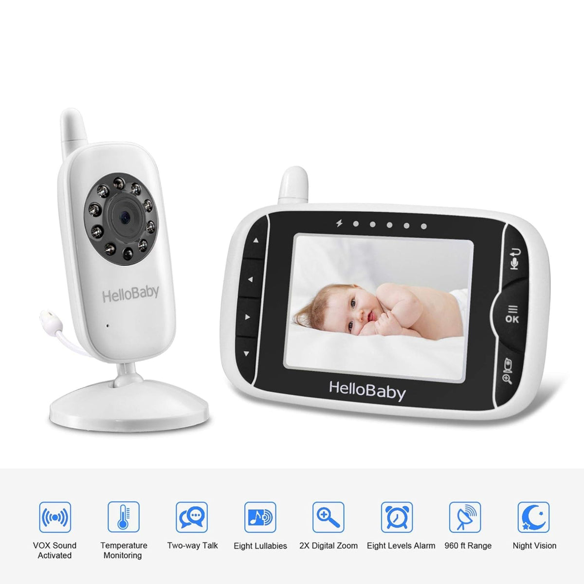 Video Baby Monitor with Camera and Audio, Night Vision, Talk Back, 960ft Range, Pack of 2 C13654
