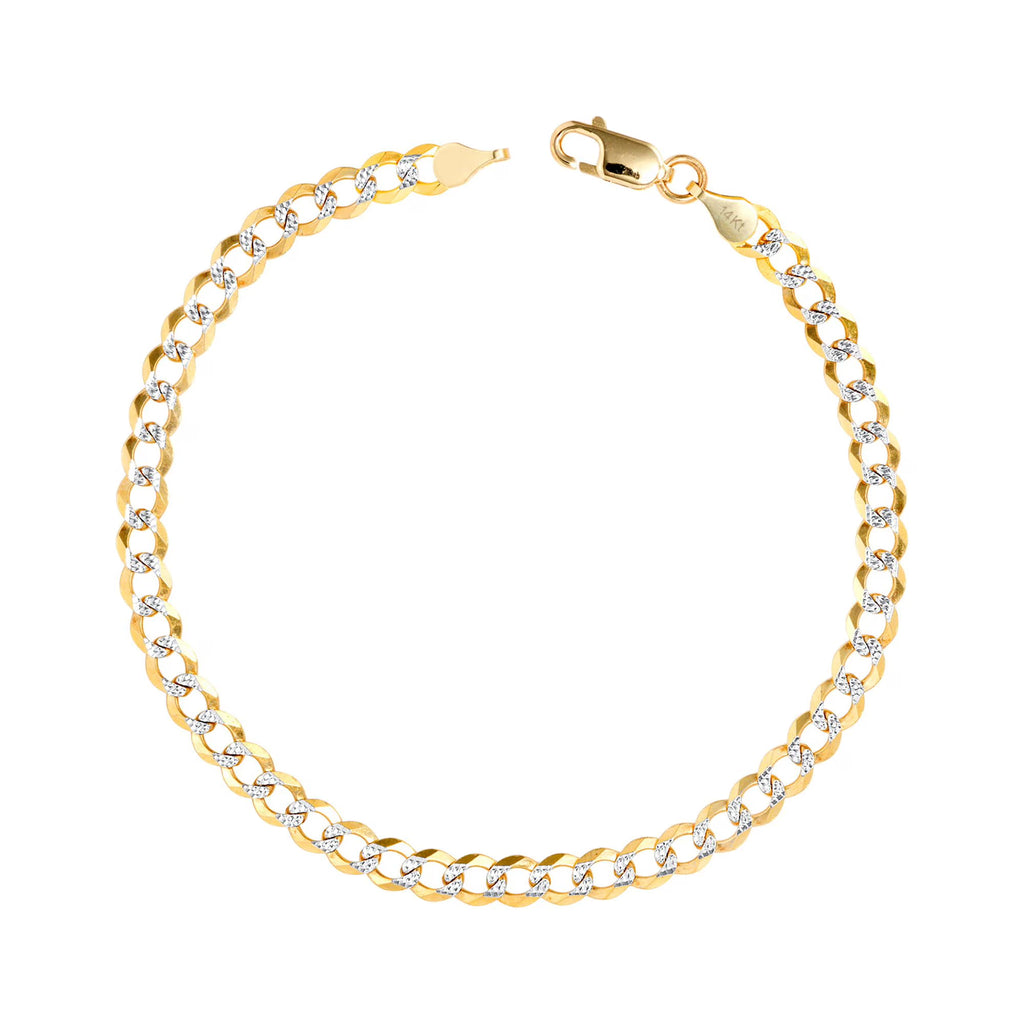 14k Yellow Gold Solid 5mm Cuban Chain Pave Two Tone Bracelet T45715