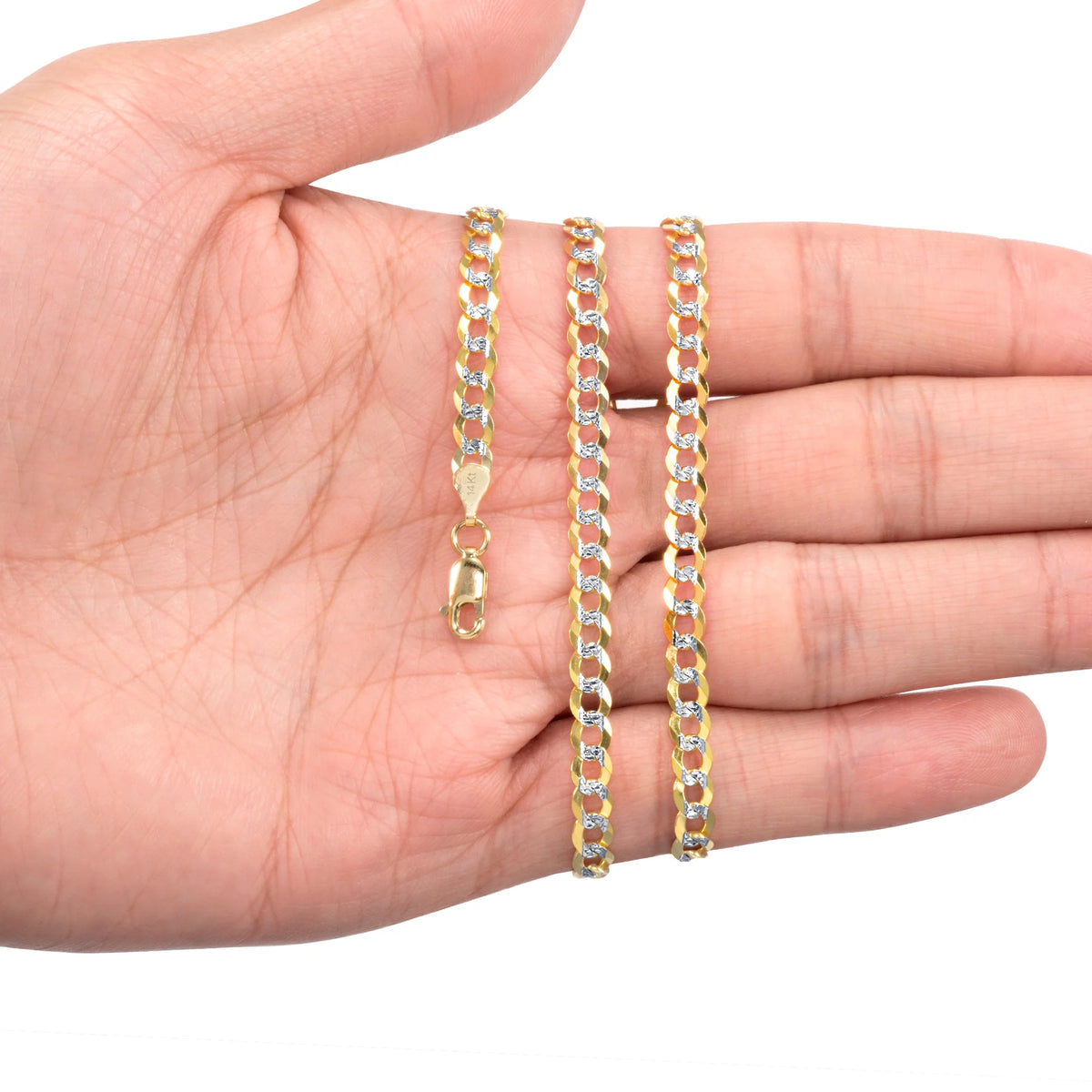 14k Yellow Gold Solid 5mm Cuban Chain Pave Two Tone Bracelet T45715