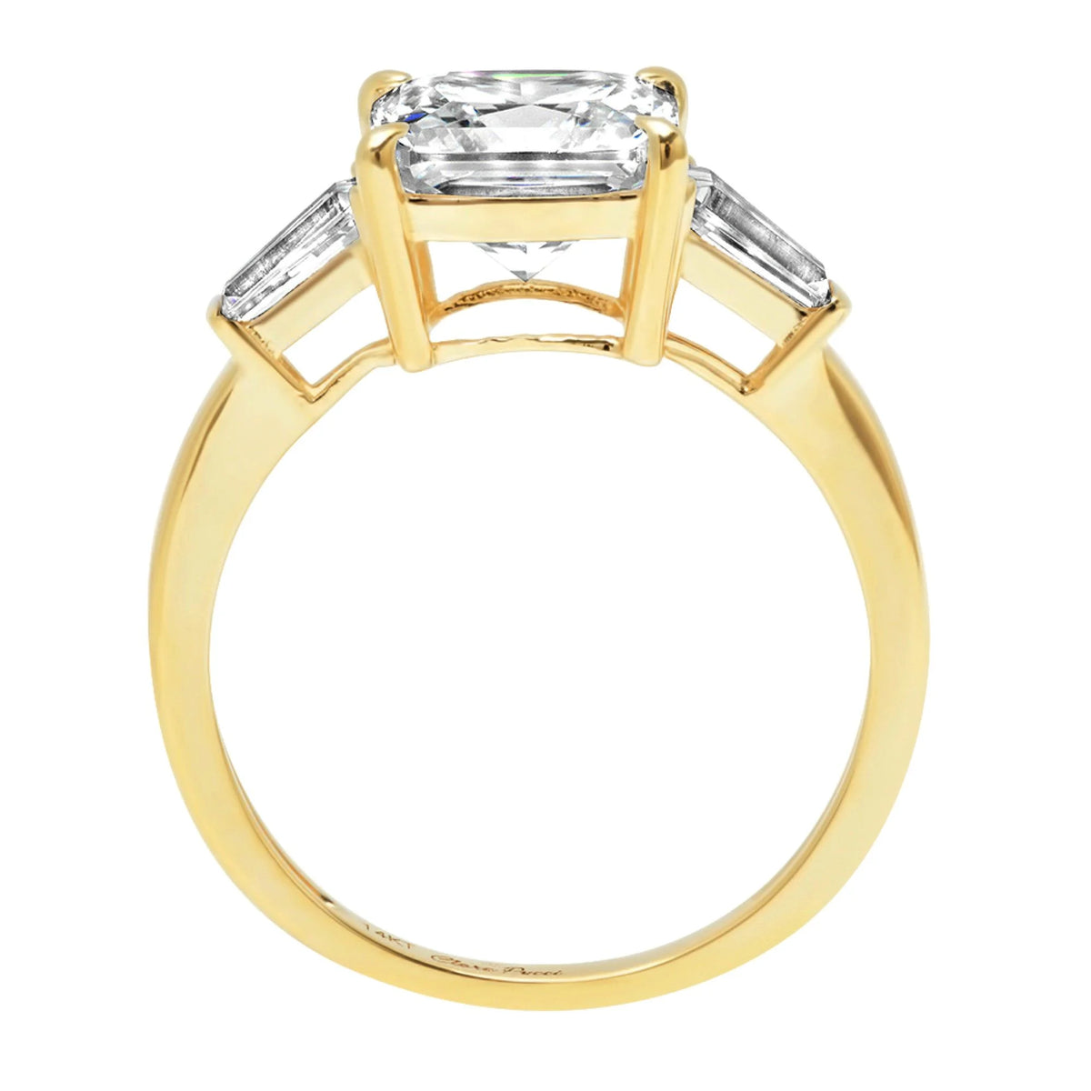 Asscher Cut Clear Simulated Diamond 18k Yellow Gold Three-Stone Ring C562198
