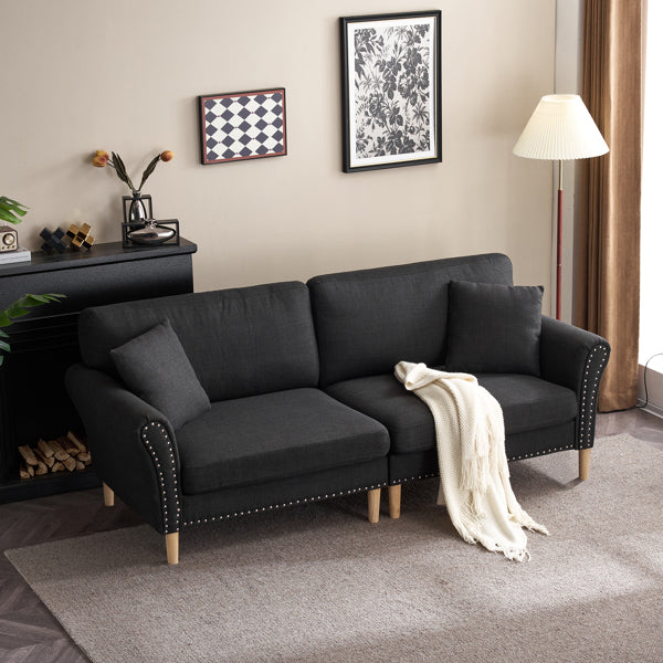 Black Upholstered 2-Seat Loveseat Sofa with 2 Pillows J738701