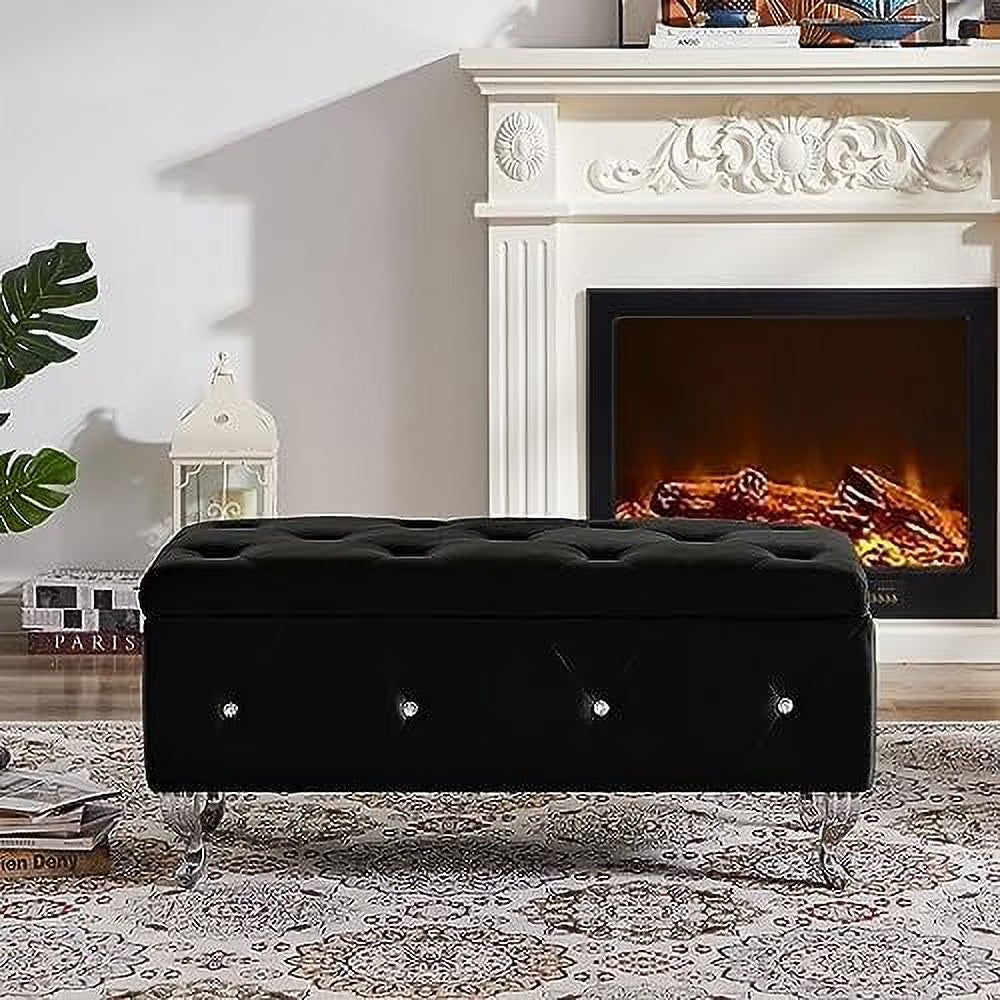 Velvet Flip Top Entryway Bench Seat with Safety Hinge F236736