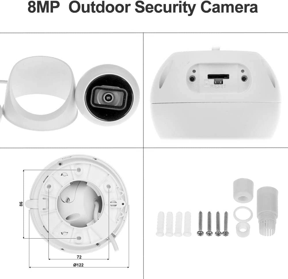 8MP PoE IP Camera 4K Starlight 2.8mm Dome Camera Weatherproof Outdoor with Night Vision N89952