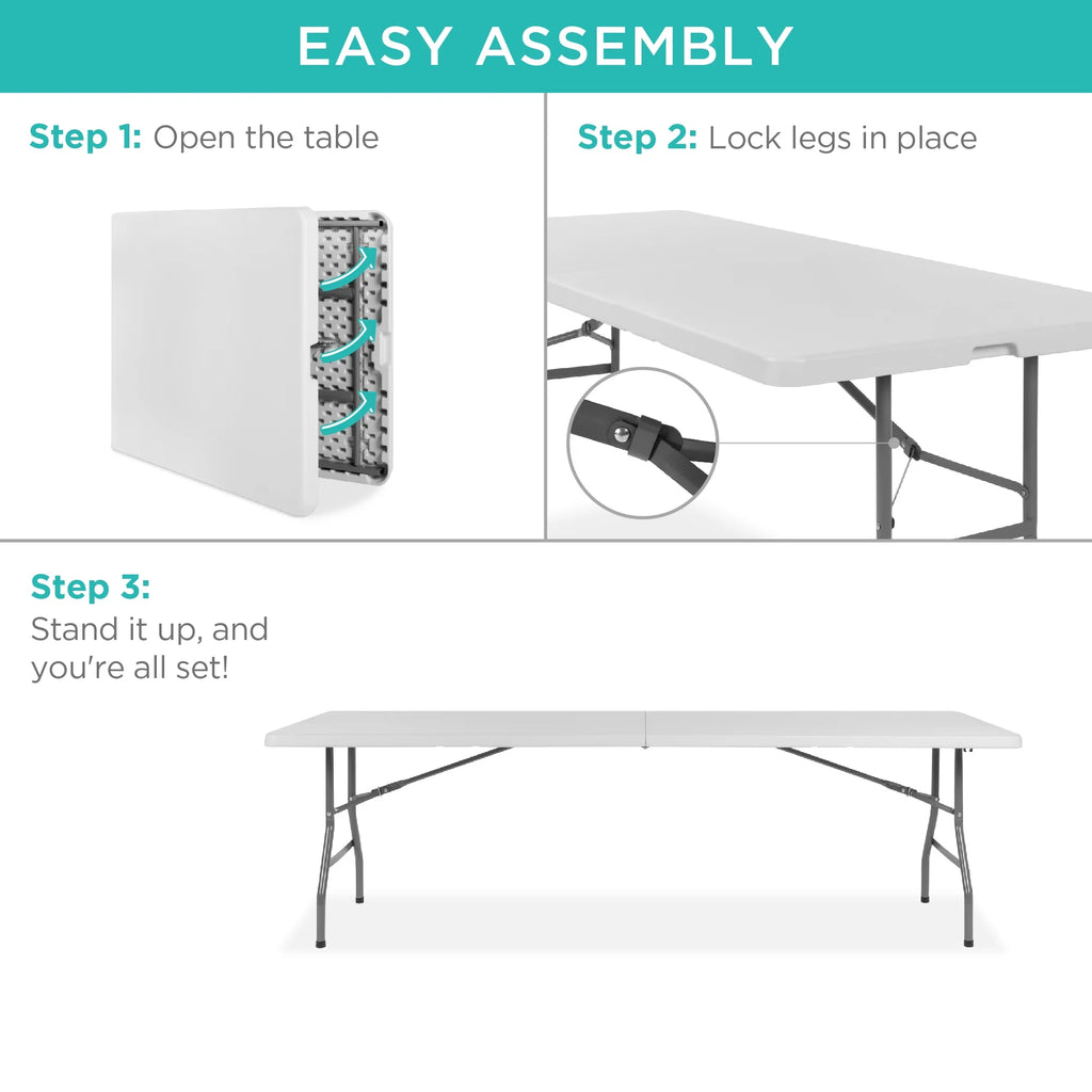 White 8ft Plastic Folding Table with Handle S13244
